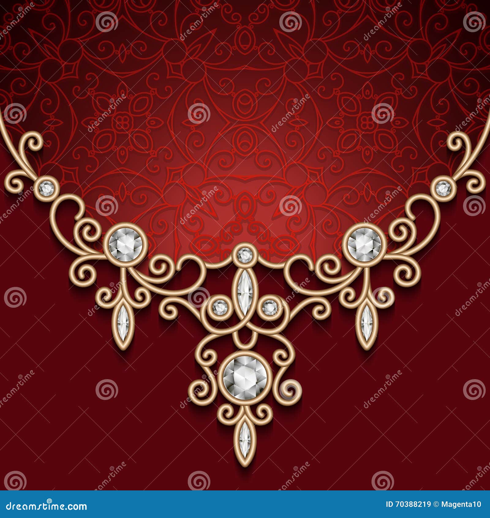 Gold Jewelry Necklace On Red Background Stock Vector Image 70388219