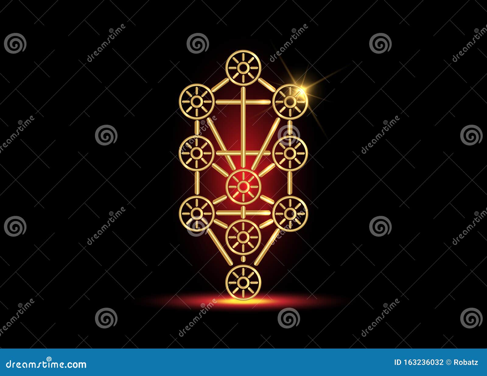 gold kabbalah tree of life  icon  .   on black background. luxury golden sign. main glyph