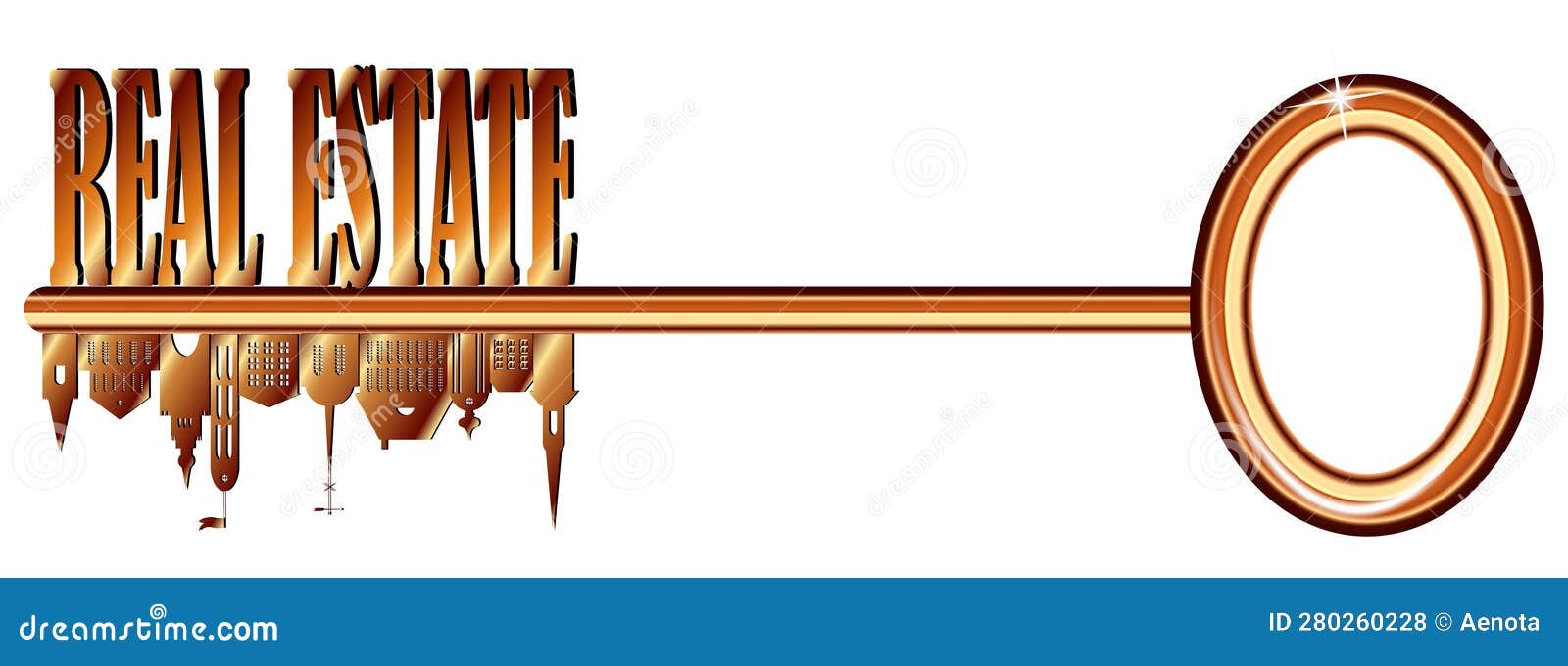 Gold Key Real Estate stock vector. Illustration of metallic 280260228