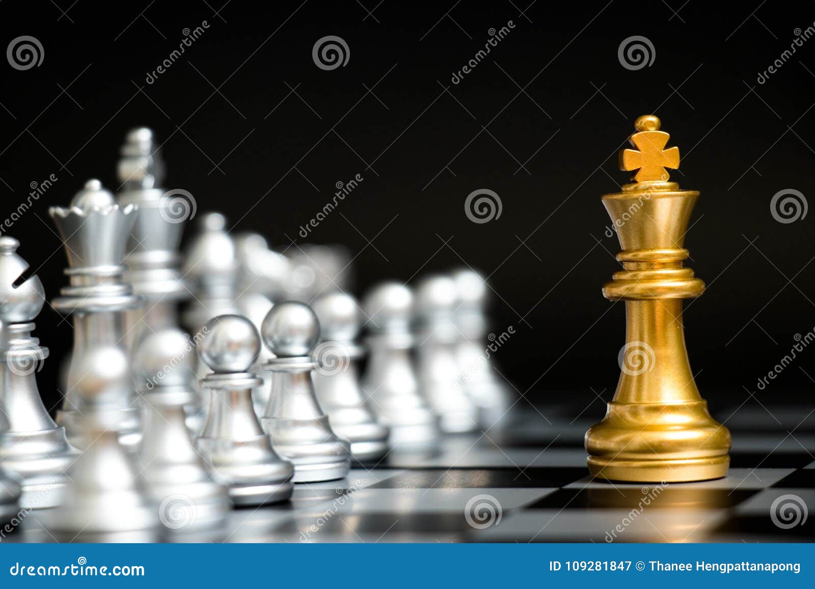 Gold King In Chess Game Face With The Another Silver Team Stock Image ...