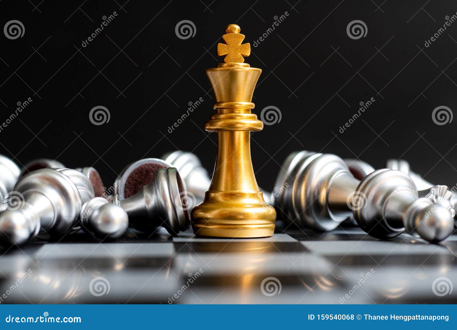 Chess Piecescheckmate Gold King Winner Surrounded With Silver