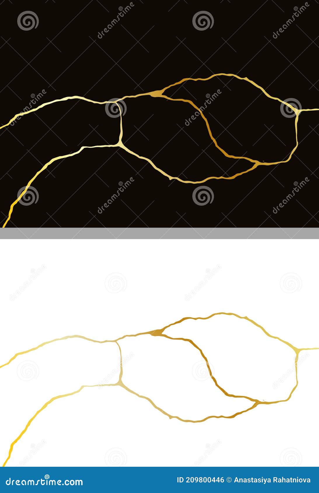 Gold Kintsugi Vector Texture. Broken Ceramic Background Stock Vector