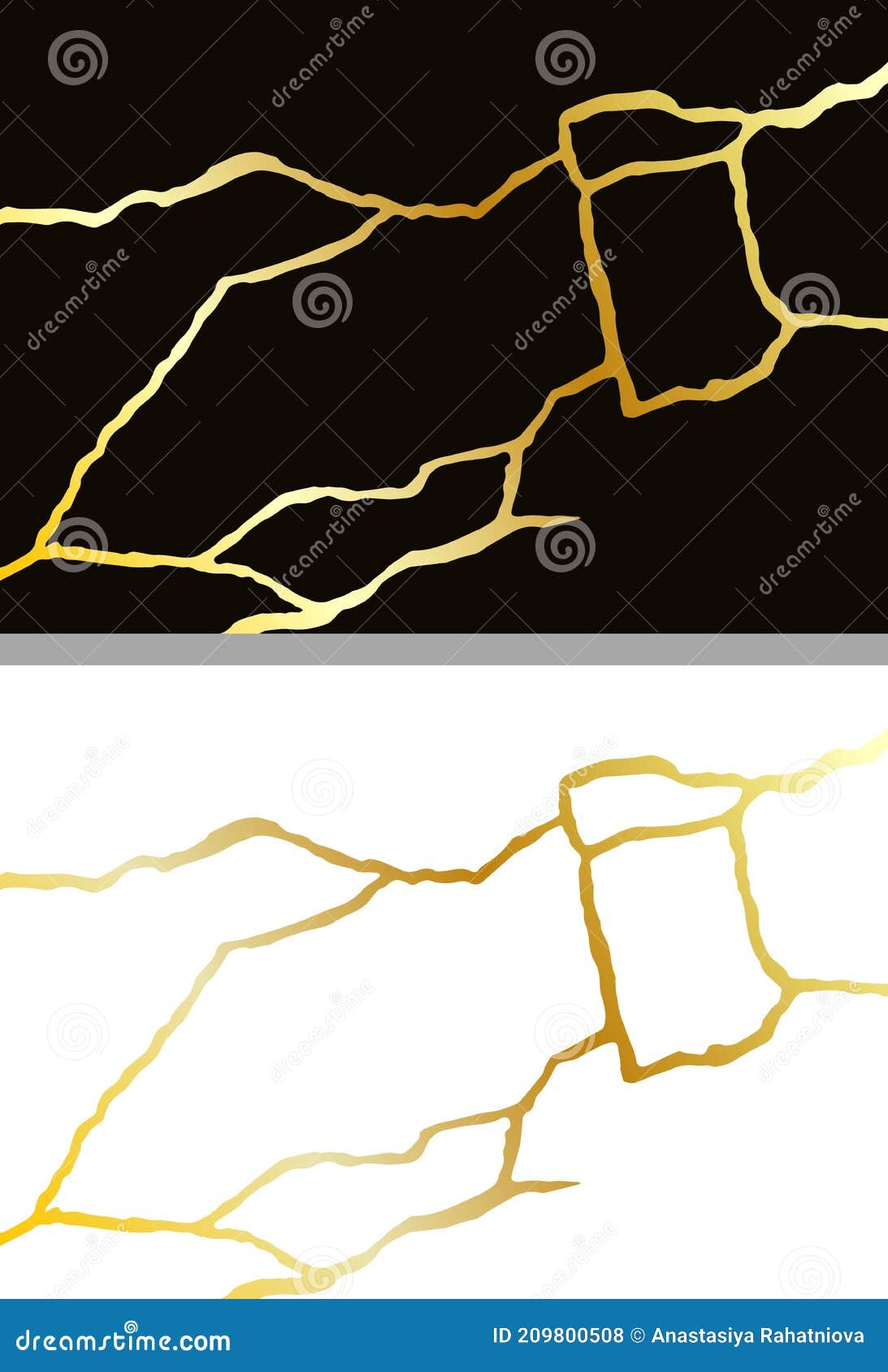 Gold Kintsugi Vector Texture. Broken Ceramic Background Stock Vector