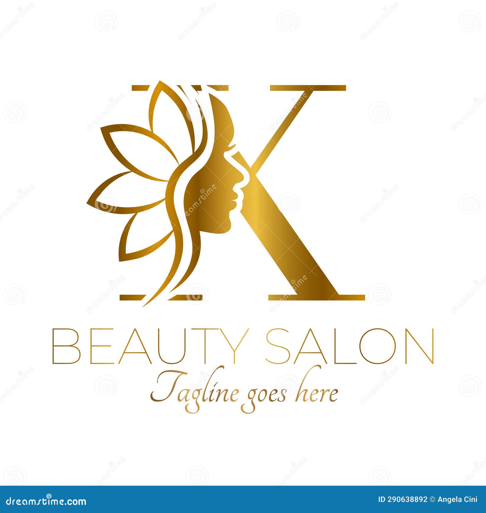 Gold X Letter Initial Beauty Brand Logo Design Stock Vector