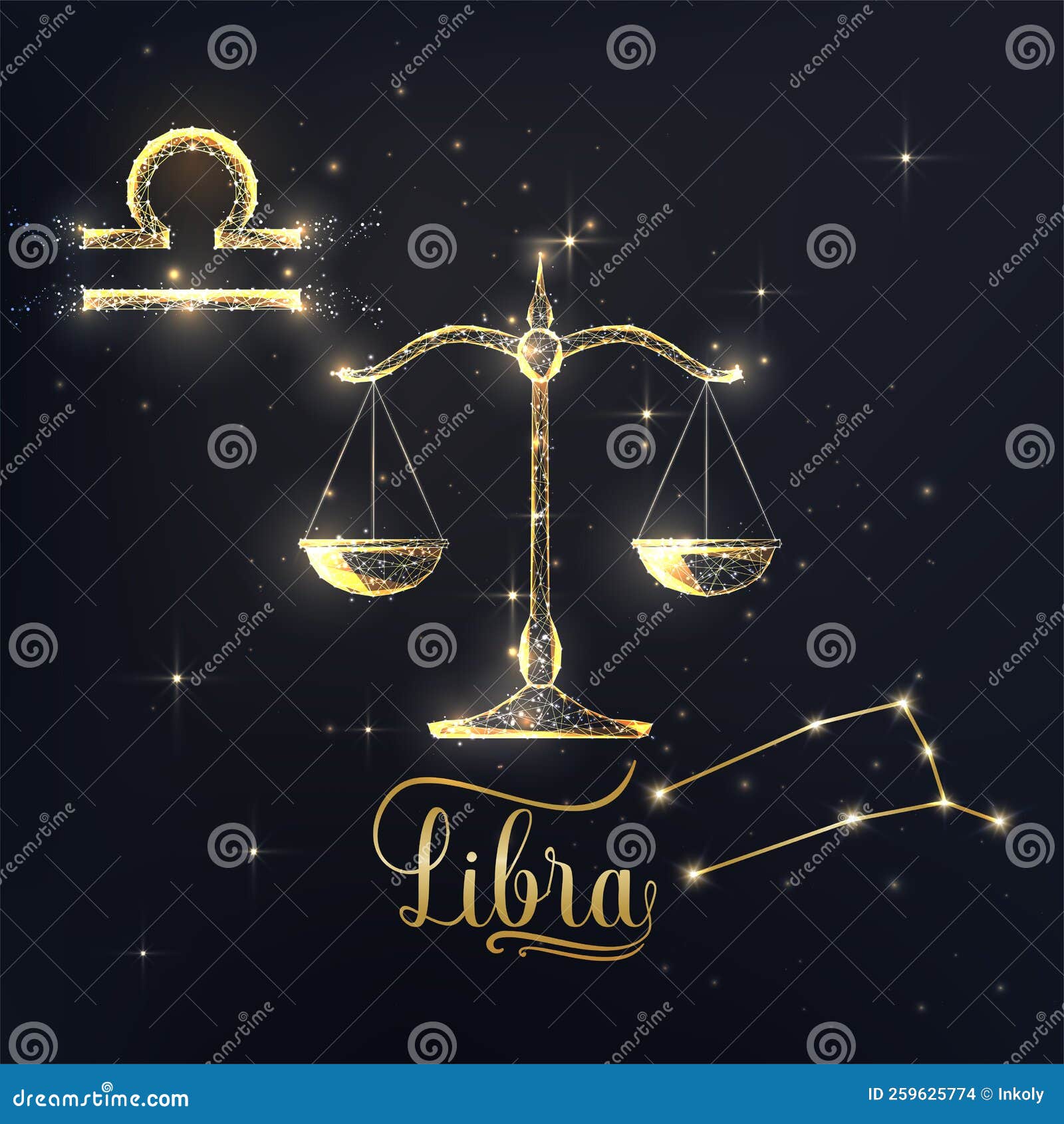 Gold Libra Zodiac Sign Poster with Scales Zodiac Figure, Symbol Glyphs ...