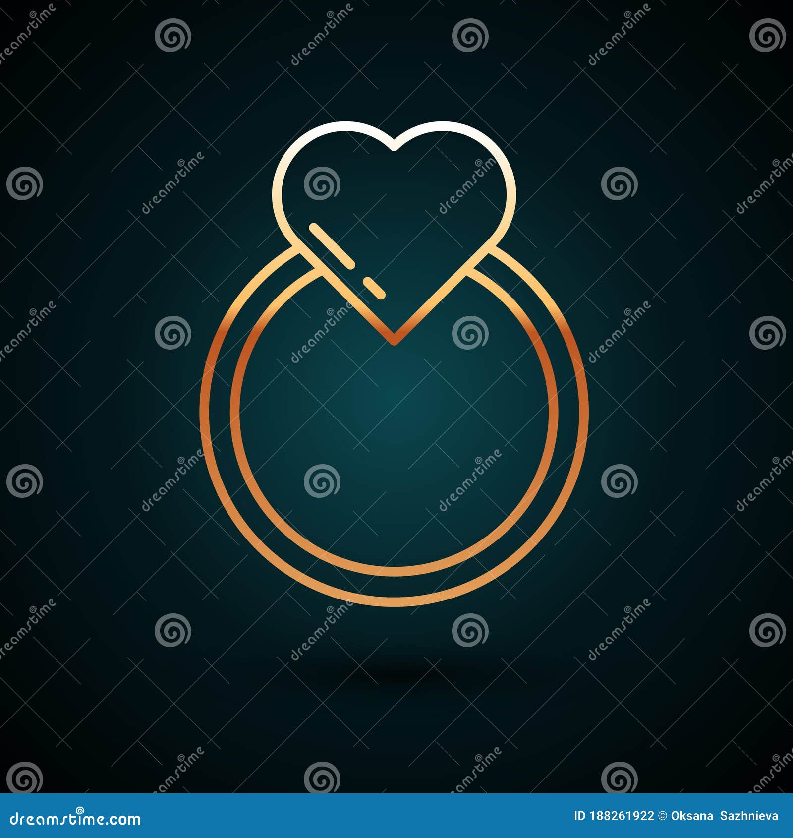 Gold Line Wedding Rings Icon Isolated On Dark Blue