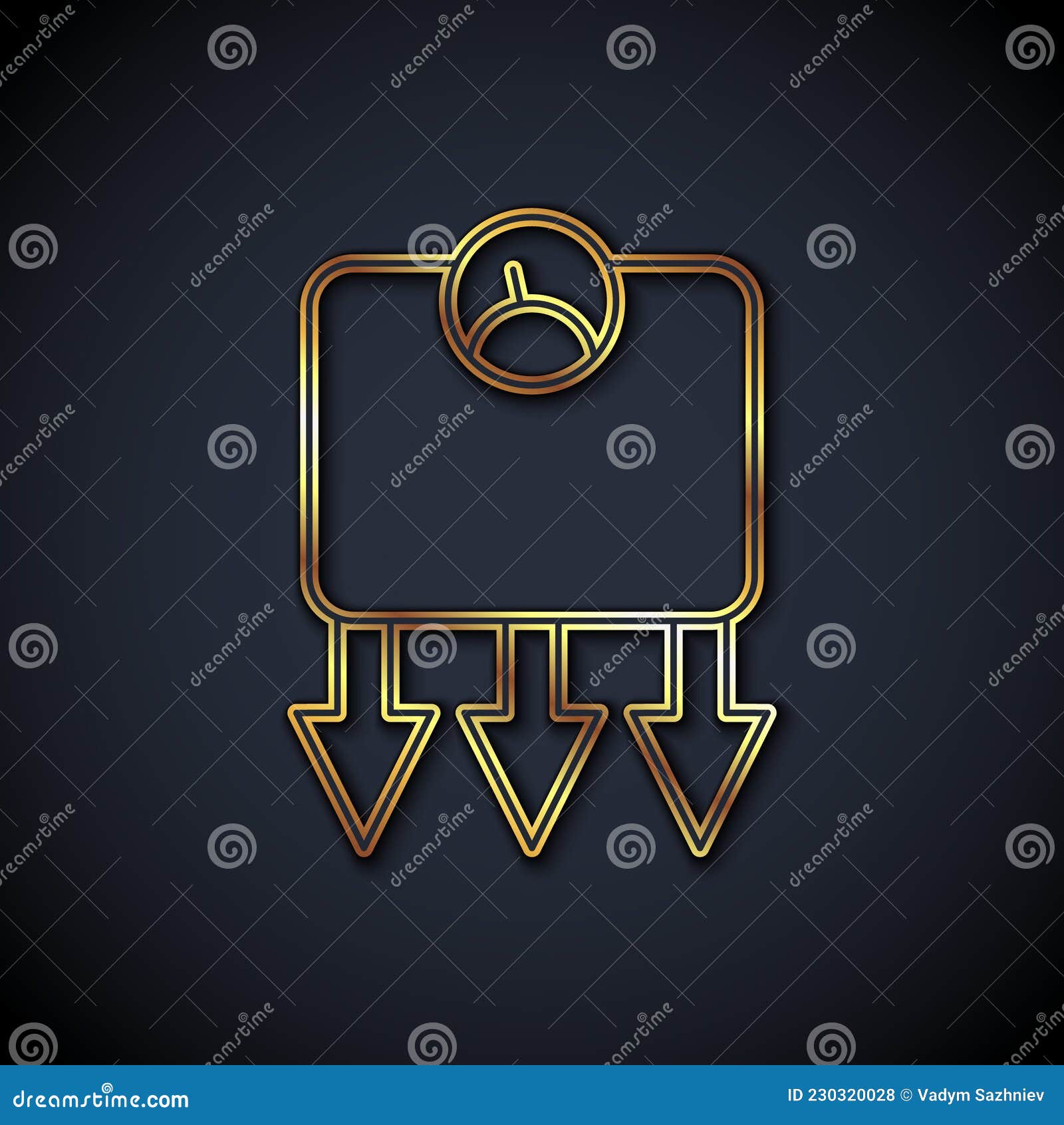gold line weight loss icon  on black background. 