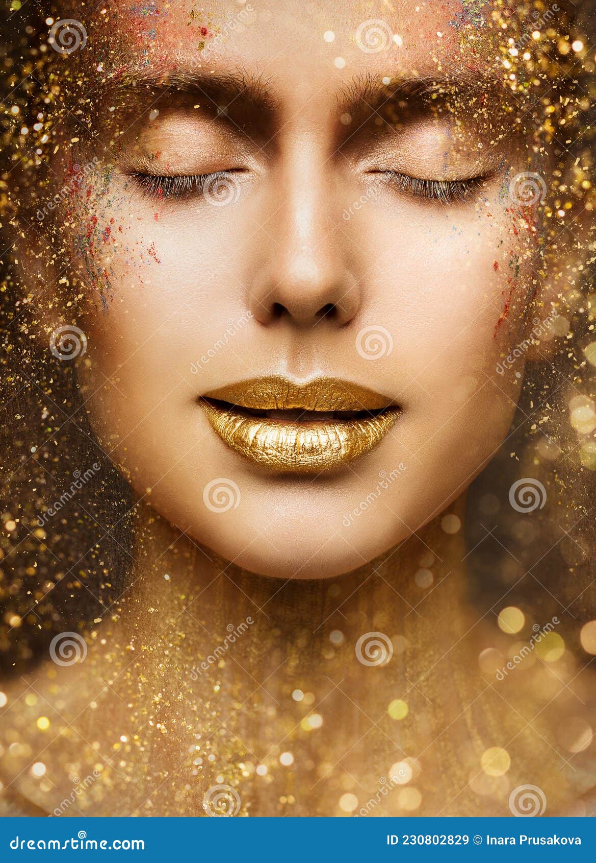 Art, glitter and black woman with gold makeup on brown background, face  paint and cosmetics. Shine, glow and African model in studio for beauty  Stock Photo - Alamy