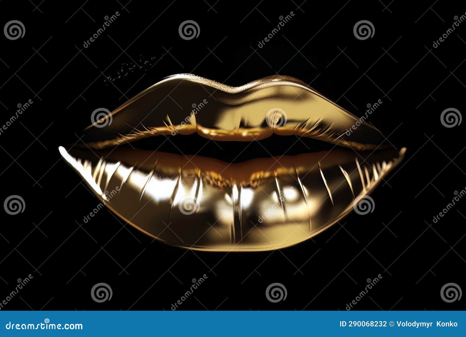Gold Lips on the Black Background. Generative Ai Stock Photo Image of