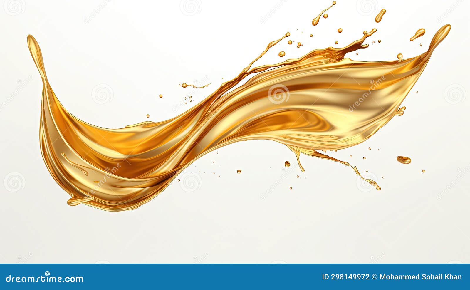 Gold Liquid Splash Isolated on an Empty White Background Stock