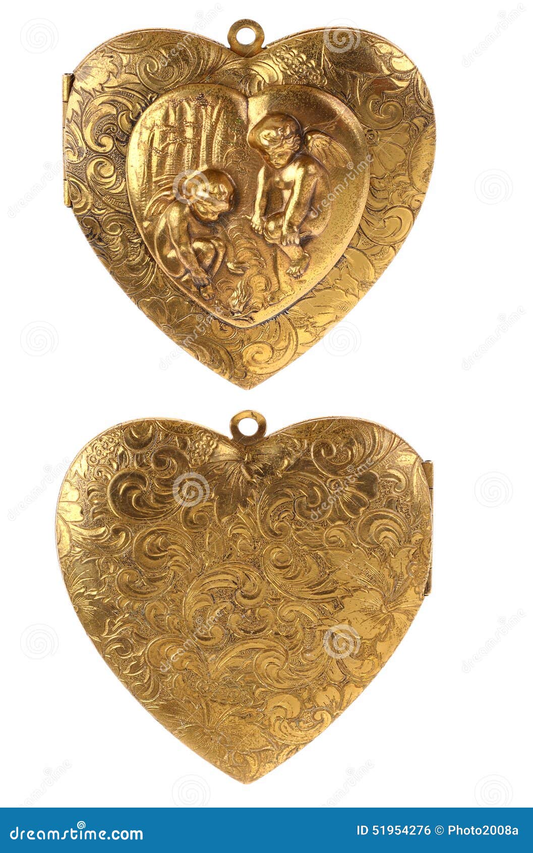 gold locket heart charm with cherubs
