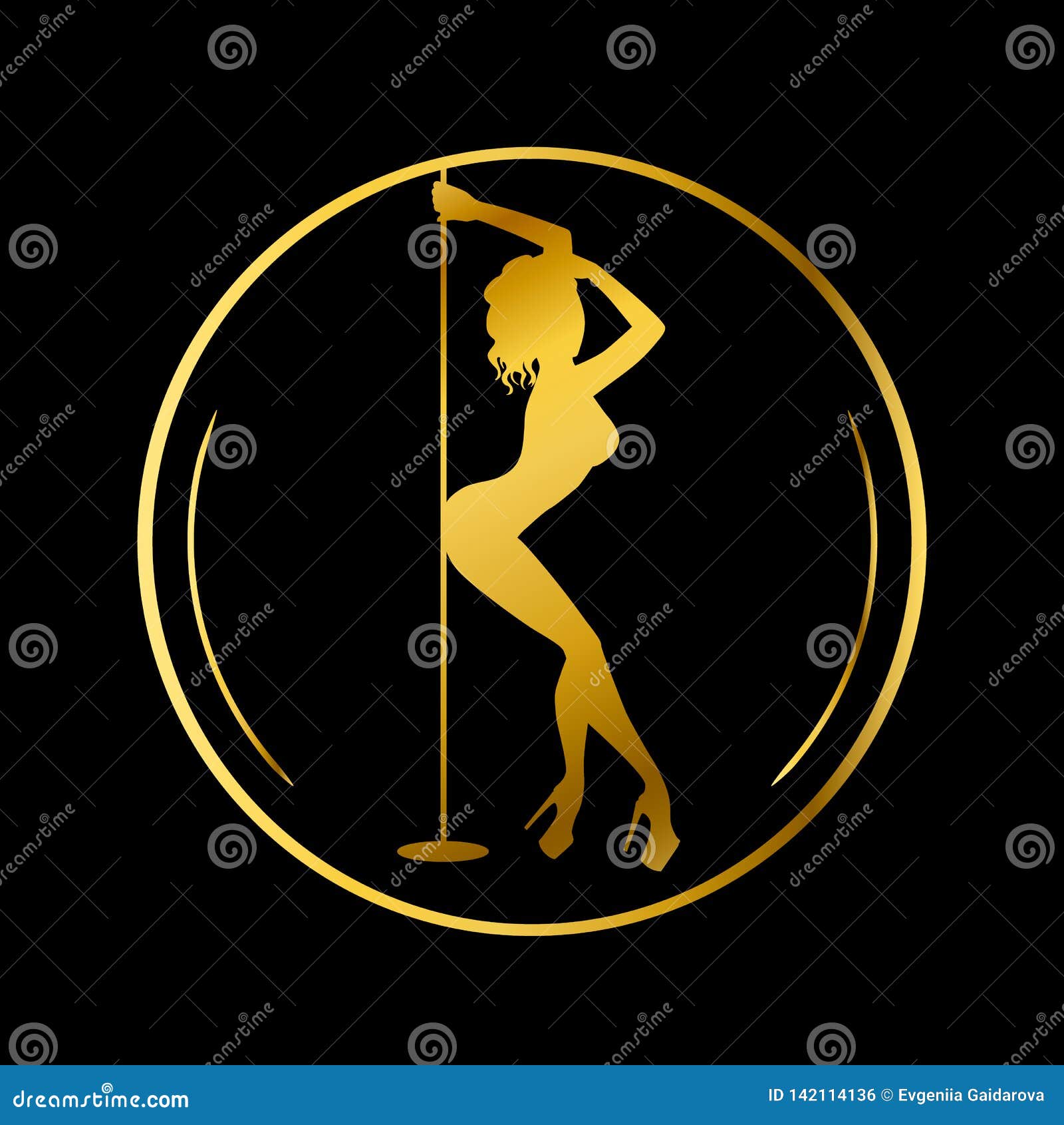 gold logo for dance studio, pole dance, stripper club
