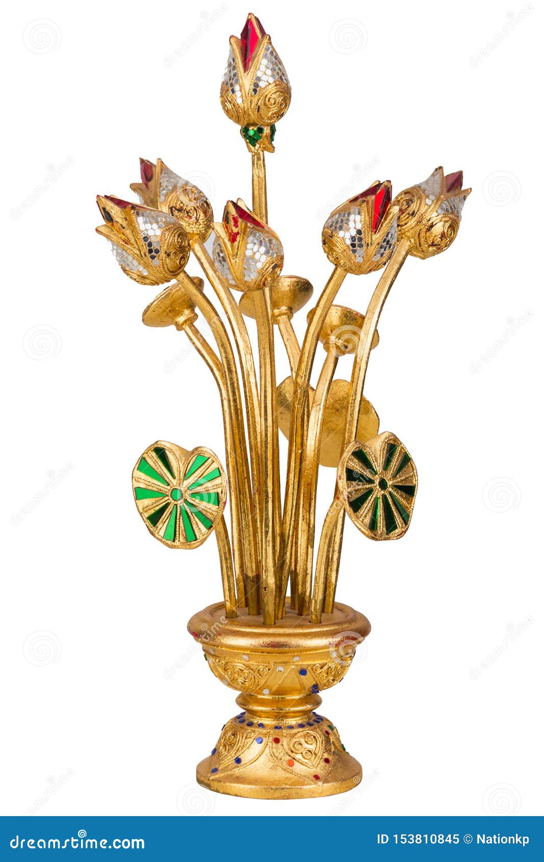 Gold Lotus Flower Statue Isolated Stock Image - Image of golden