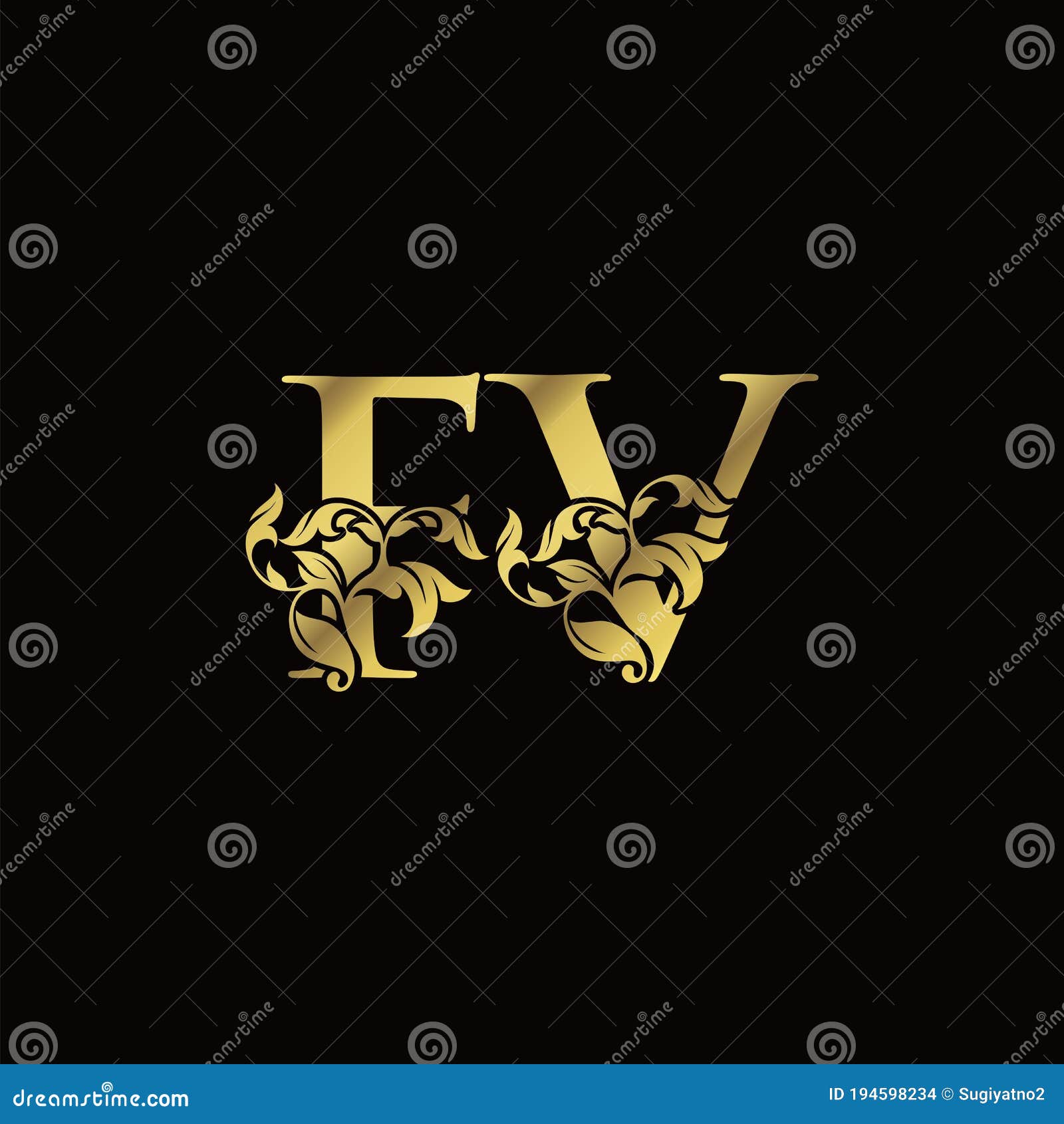 Gold Luxury V and L, VL Letter Initial Logo Icon, Monogram Floral