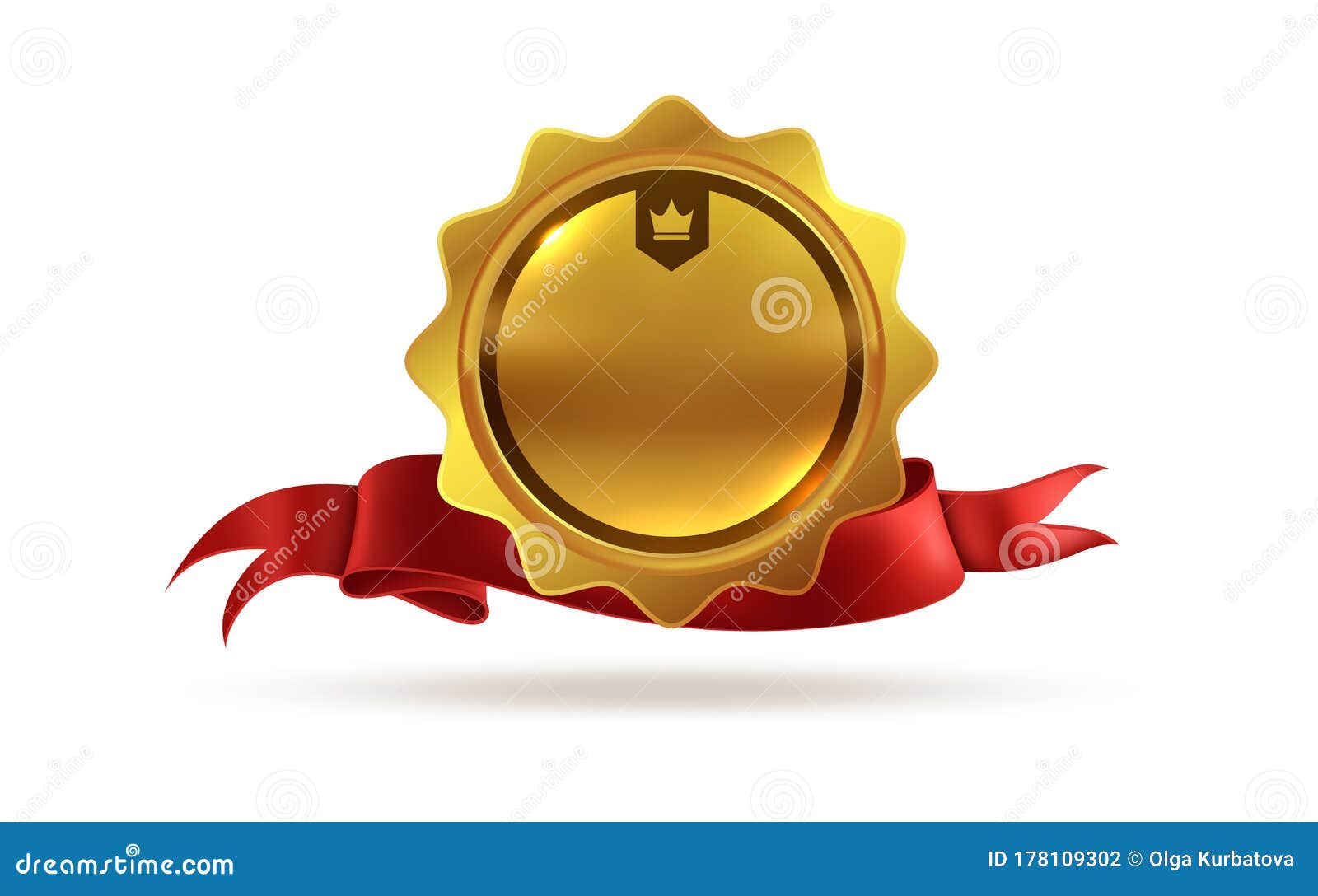 gold medal. victory orden or best winner trophy   template of award with red ribbon