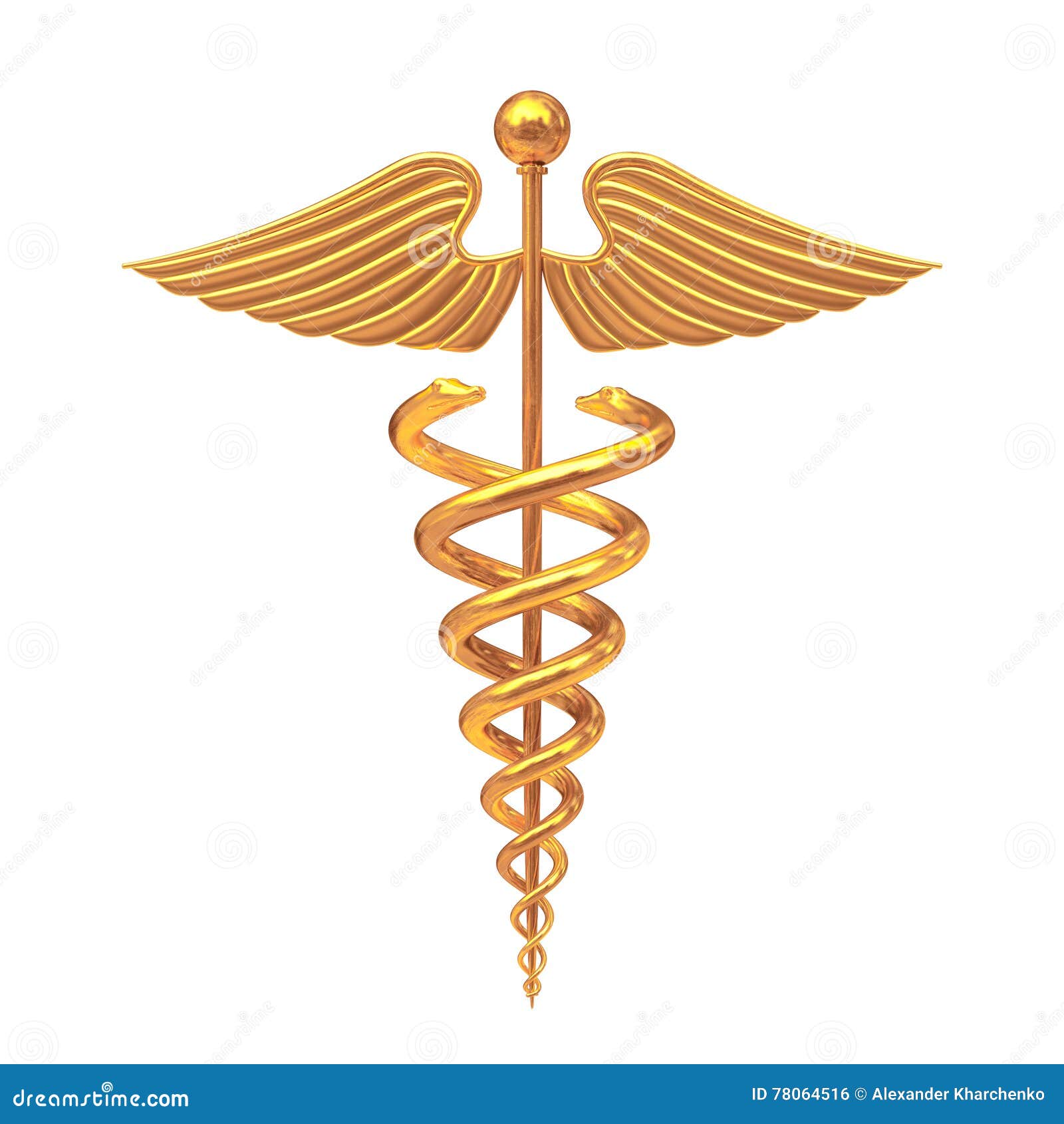 Gold Medical Caduceus Symbol. 3d Rendering Stock Illustration