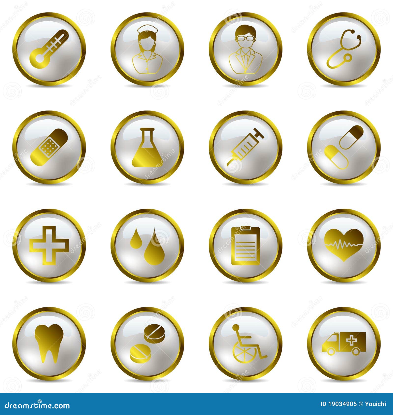 Gold medical icons set stock vector. Illustration of object 19034905