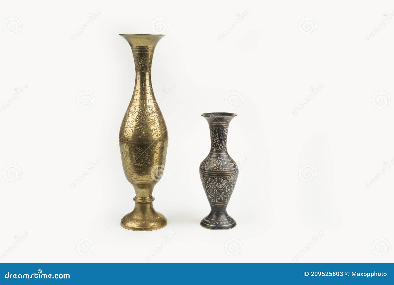 Gold Metal Carving Vase on a White Stock Image Image of east
