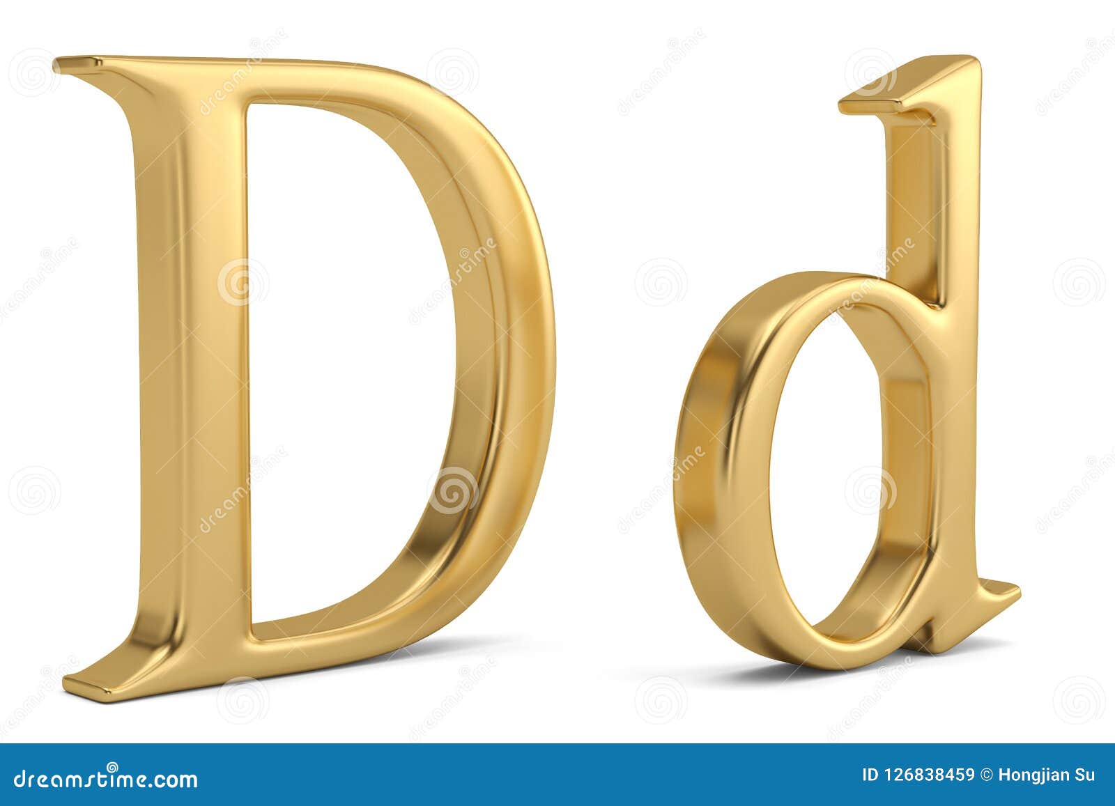 Gold Metal D Alphabet Isolated on White Background 3D Illustration ...