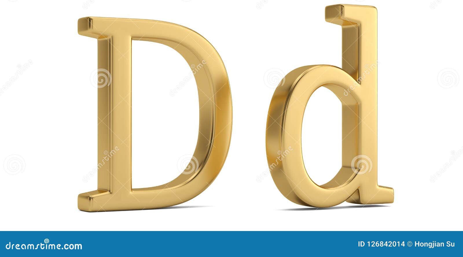 Gold Metal D Alphabet Isolated on White Background 3D Illustration ...
