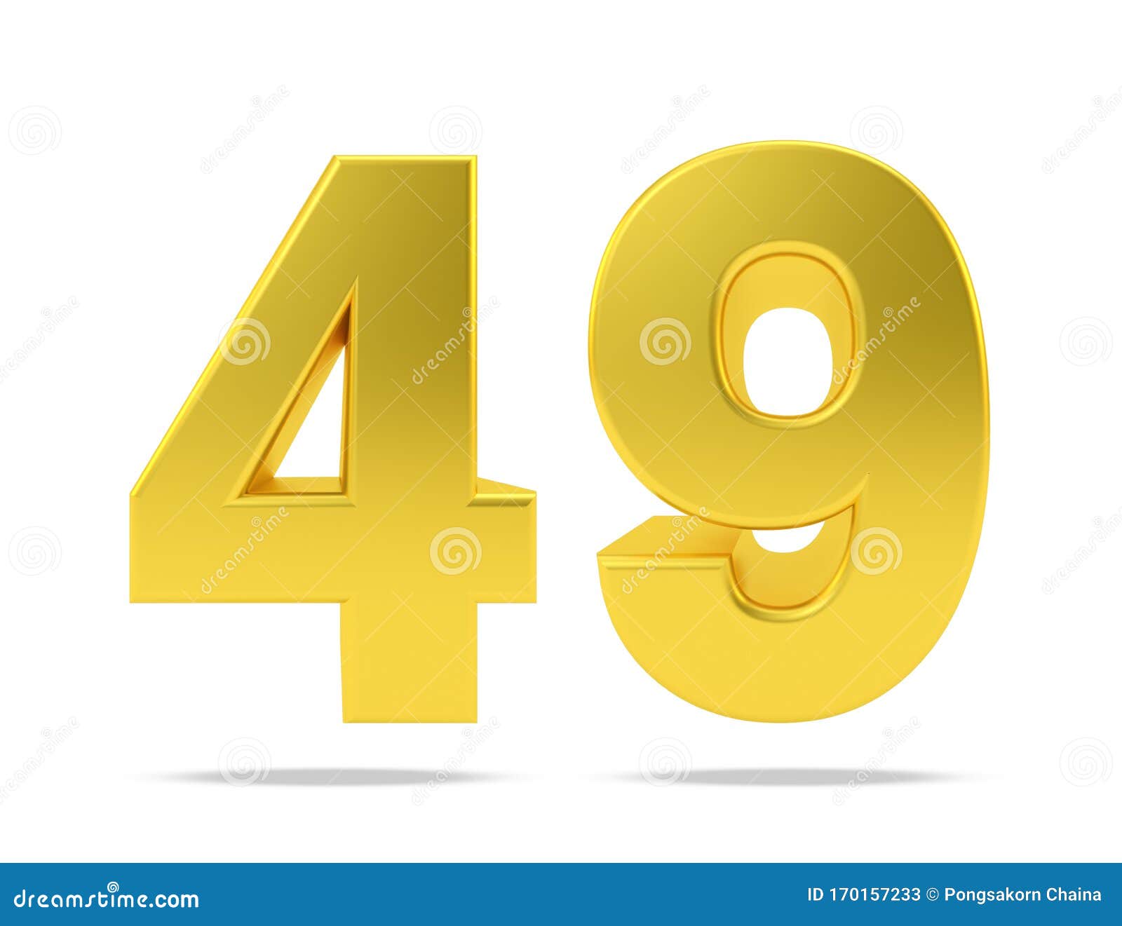 Gold Metal Number 49 Forty Nine Isolated on White Background, 3d Rendering Stock Illustration
