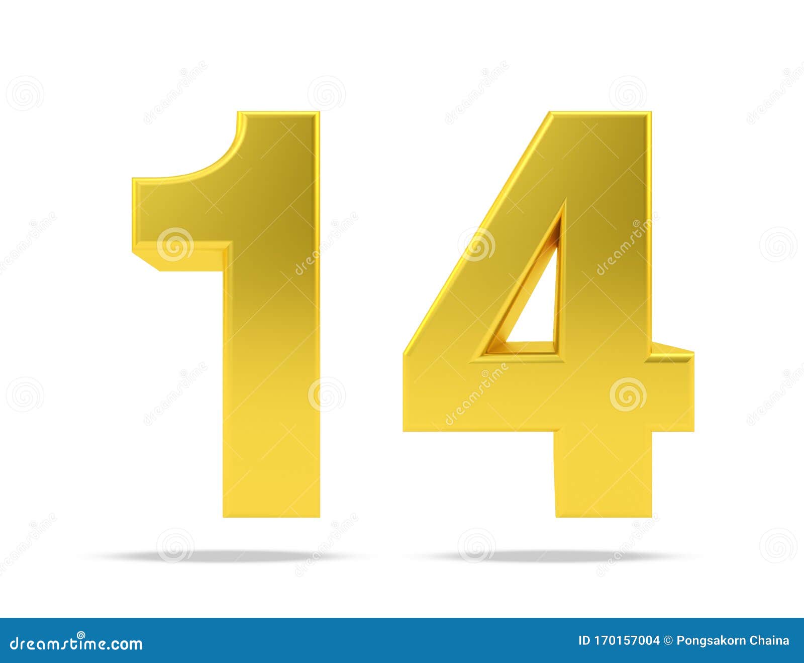 3d Gold Fourteen On White Background Royalty Free Stock Photography