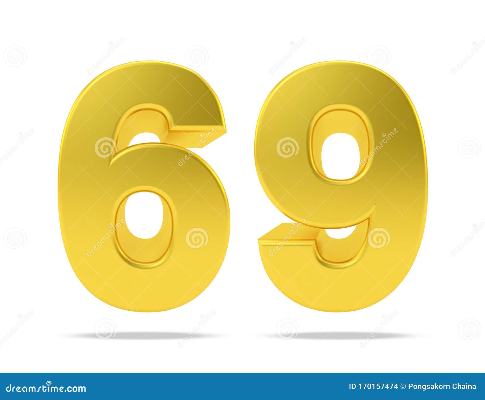 Gold Metal Number 69 Sixty Nine Isolated On White Background 3d