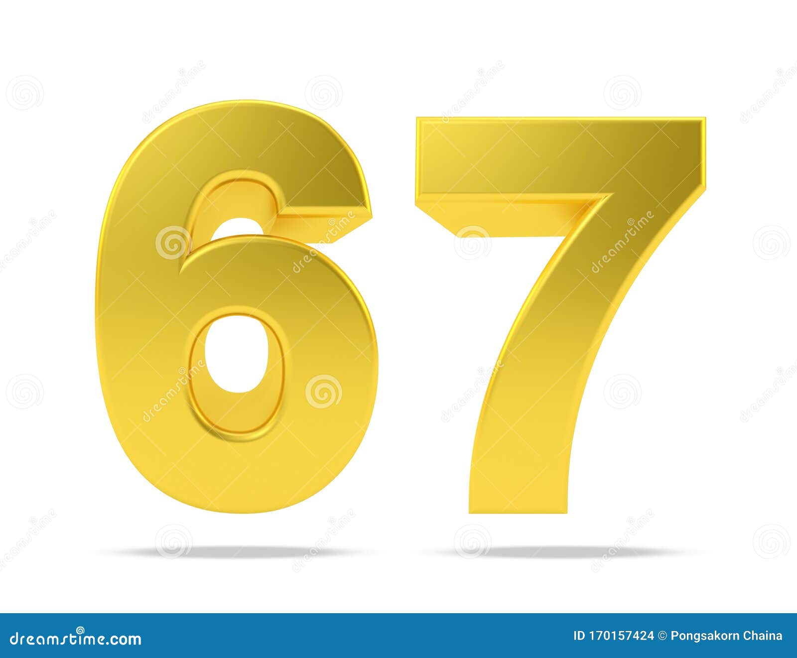 Gold Metal Number 67 Sixty Seven Isolated On White Background, 3d ...