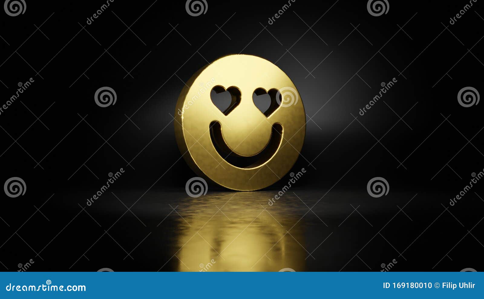 Gold Metal Symbol of Emoticons in Love 3D Rendering with Blurry Reflection  on Floor with Dark Background Stock Illustration - Illustration of emoticon,  precious: 169180010