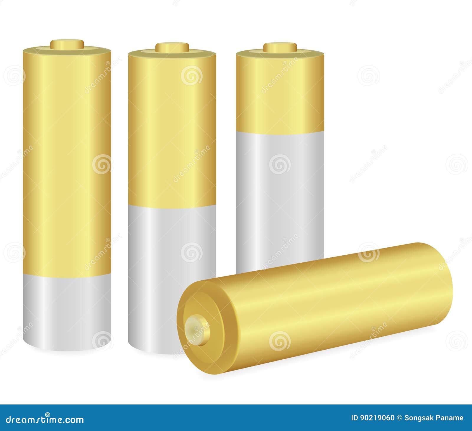 Gold and Metallic AA Batteries Over White Background Stock Vector