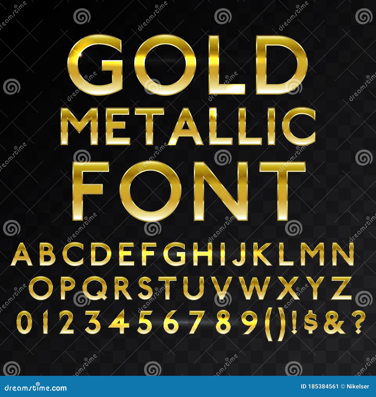 Gold Metallic Glossy Vector Font Or Gold Style Alphabet Yellow Metal