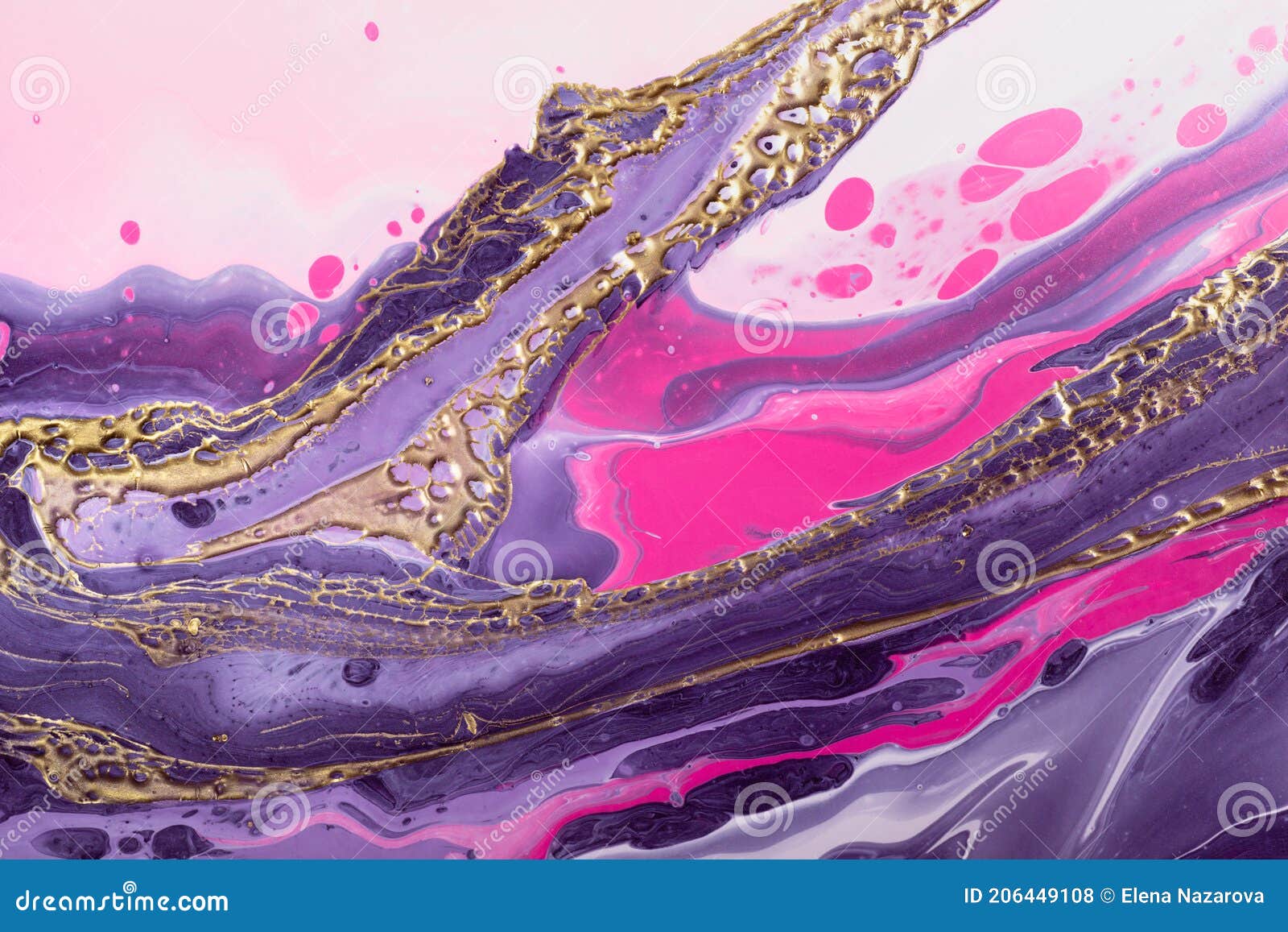 Gold Metallic Waves on Neon Pink and Purple Swirls. Fluid Art Stock ...