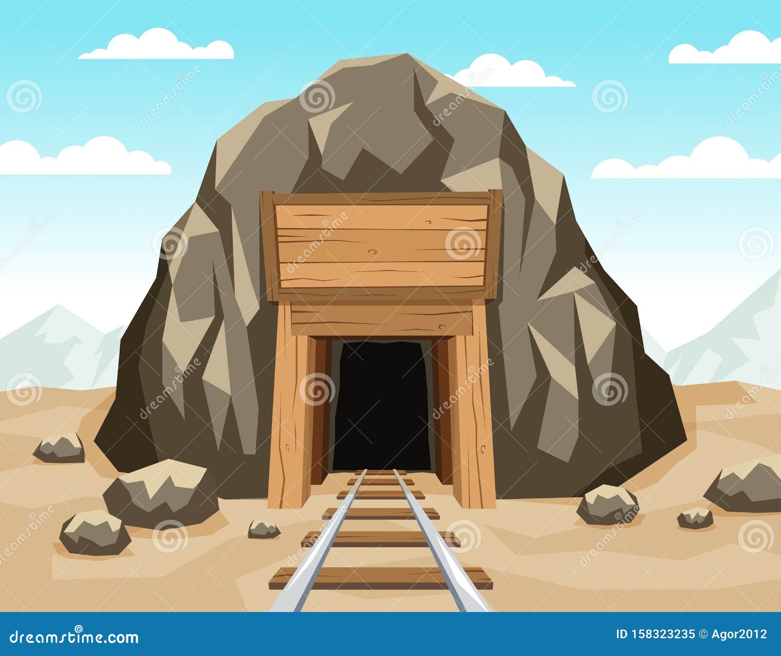gold mine entrance with rails in the rock
