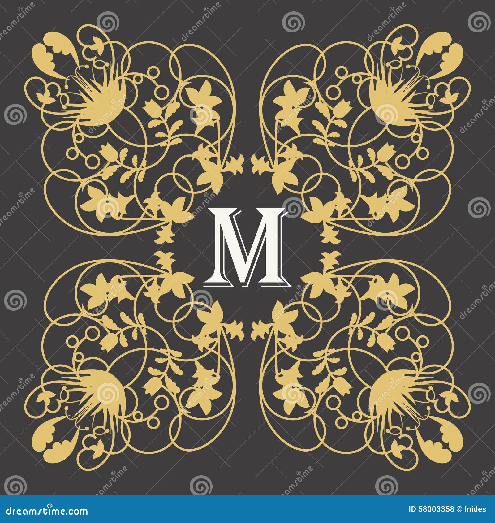 Gold Monogram Frame With Letter M On Dark Stock Vector - Illustration of element, design: 58003358