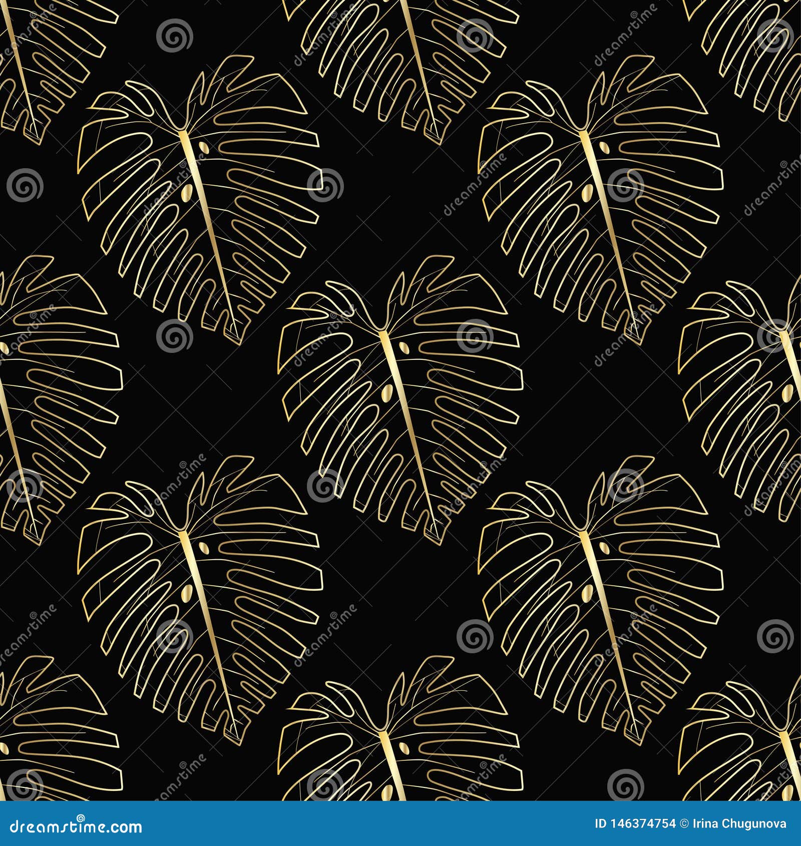 gold monstera leaf on the black background.