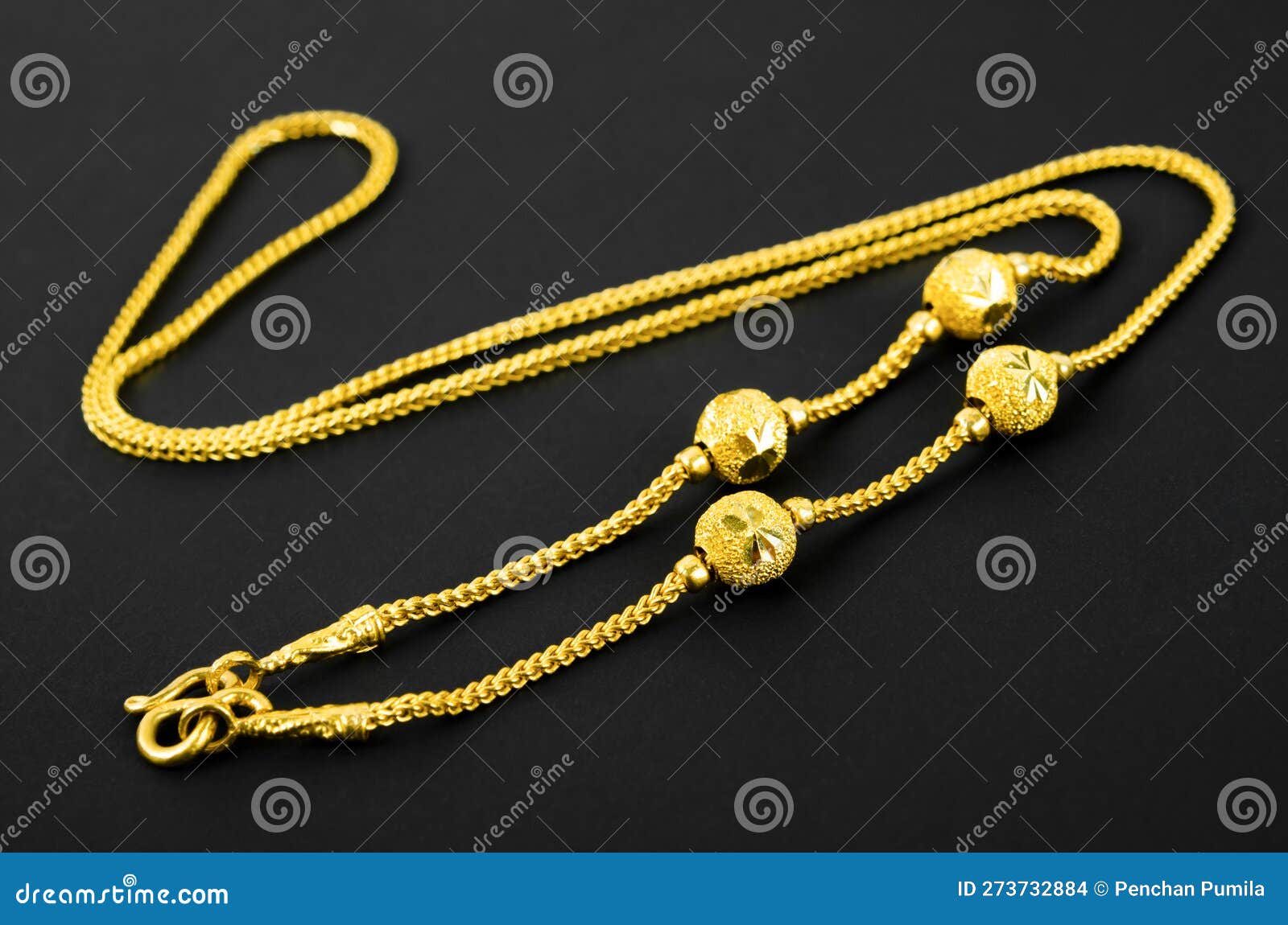 The Gold Necklace on a Black Background Stock Photo Image of gold