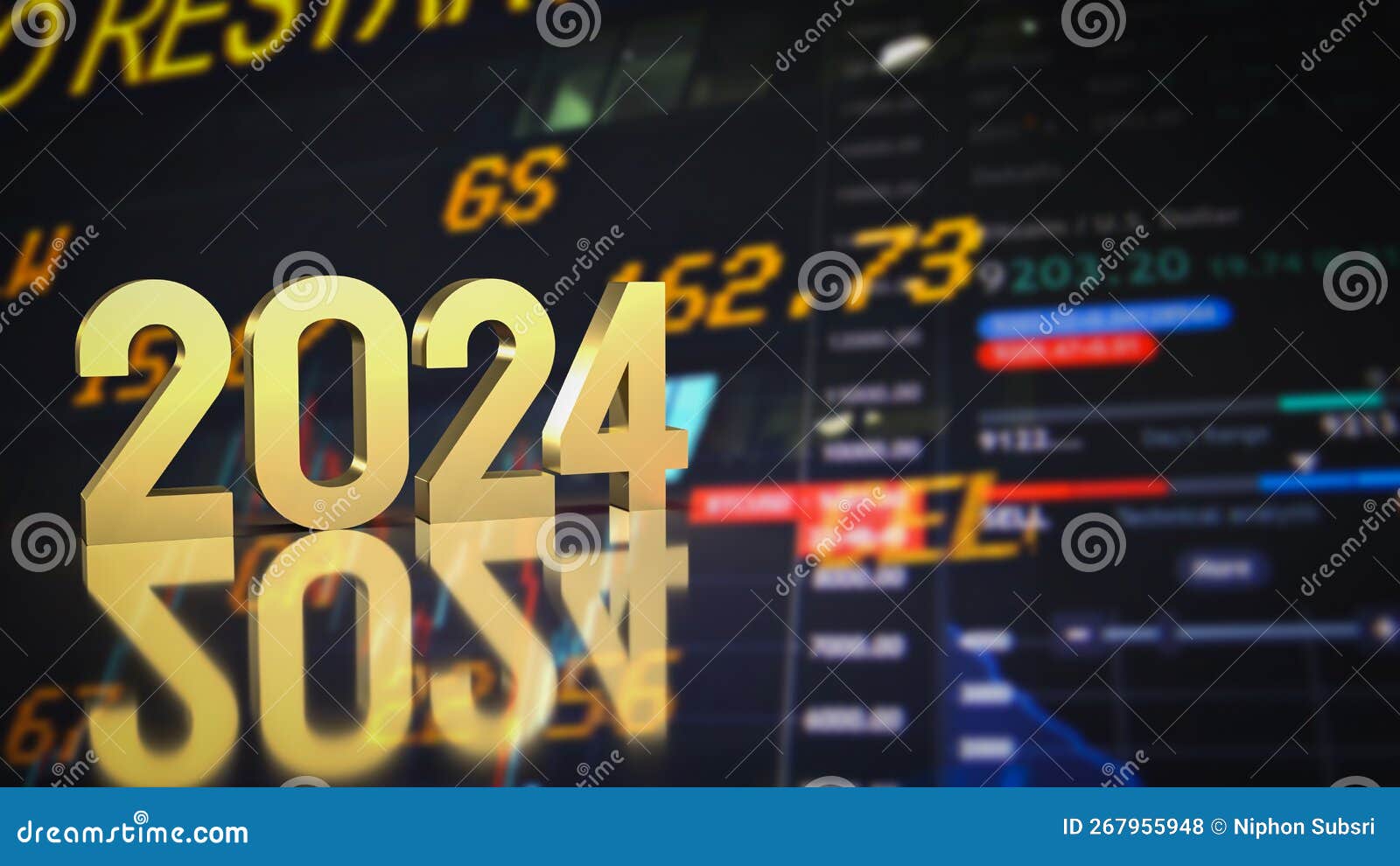 The Gold Number 2024 for New Year Concept 3d Rendering Stock