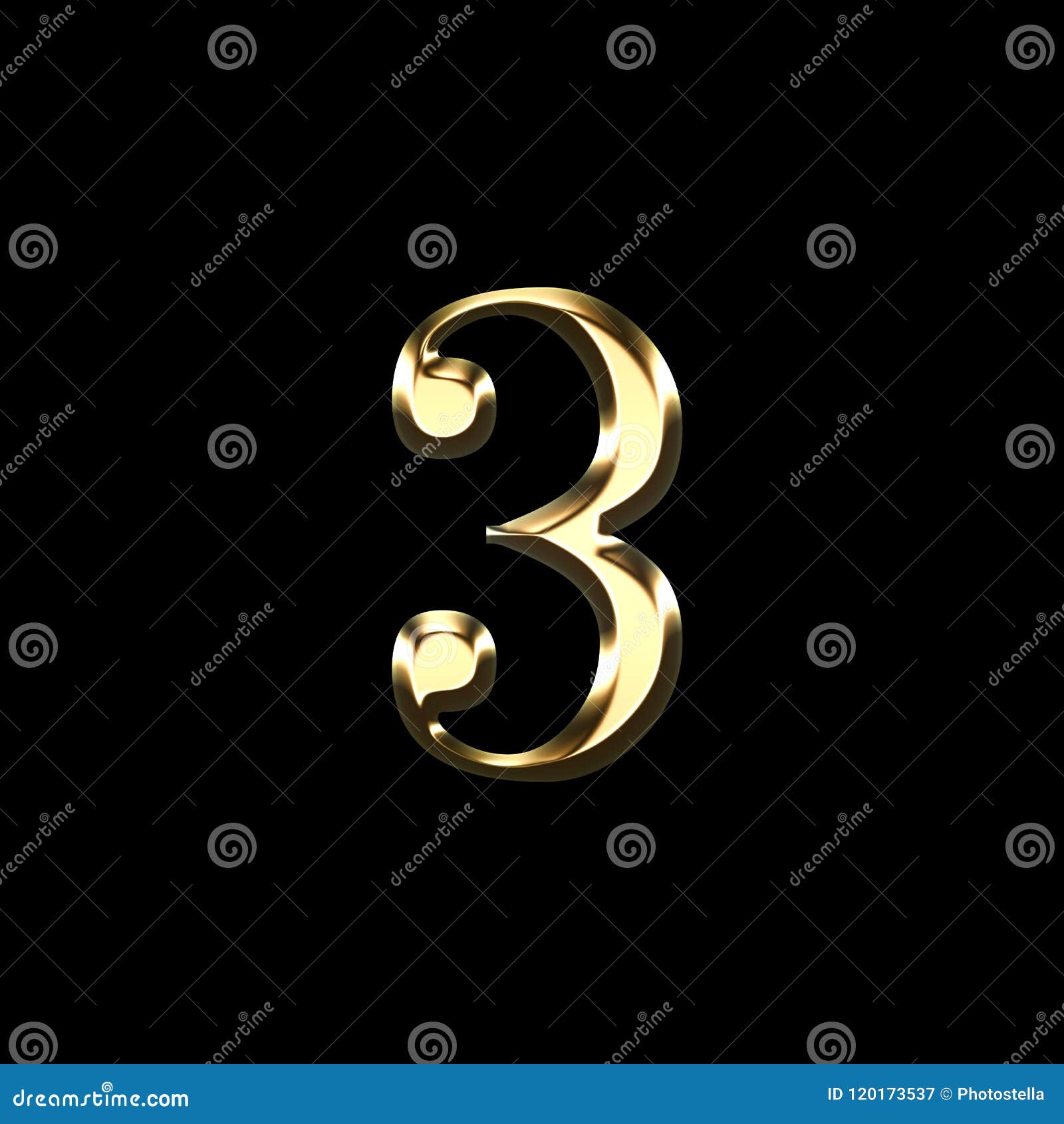 Gold Number Three 3D Illustration Stock Illustration - Illustration of