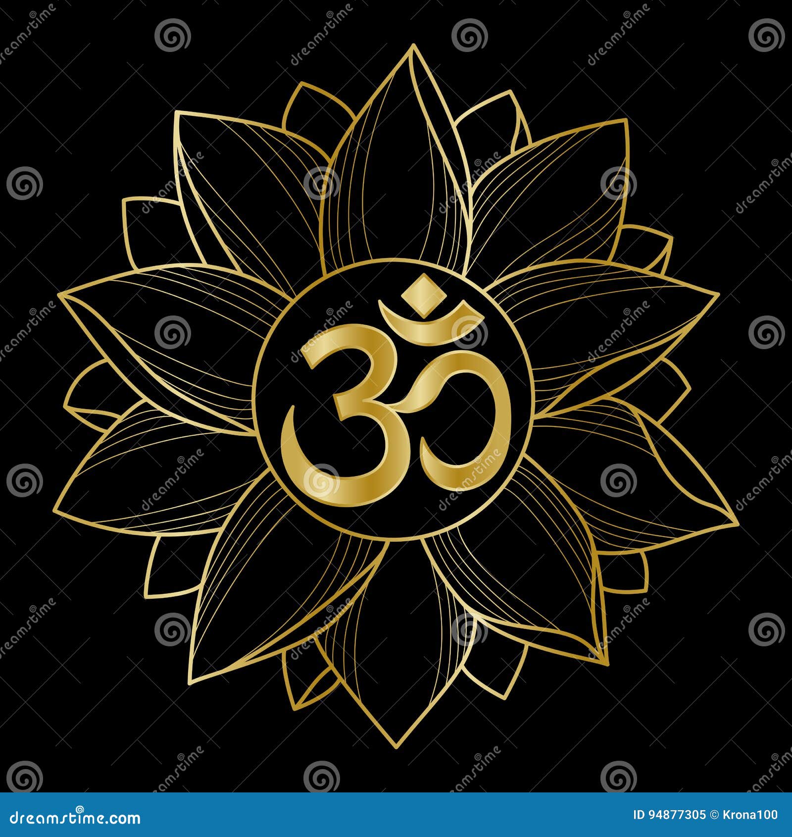 Gold Om and Lotus stock vector. Illustration of fashion - 94877305