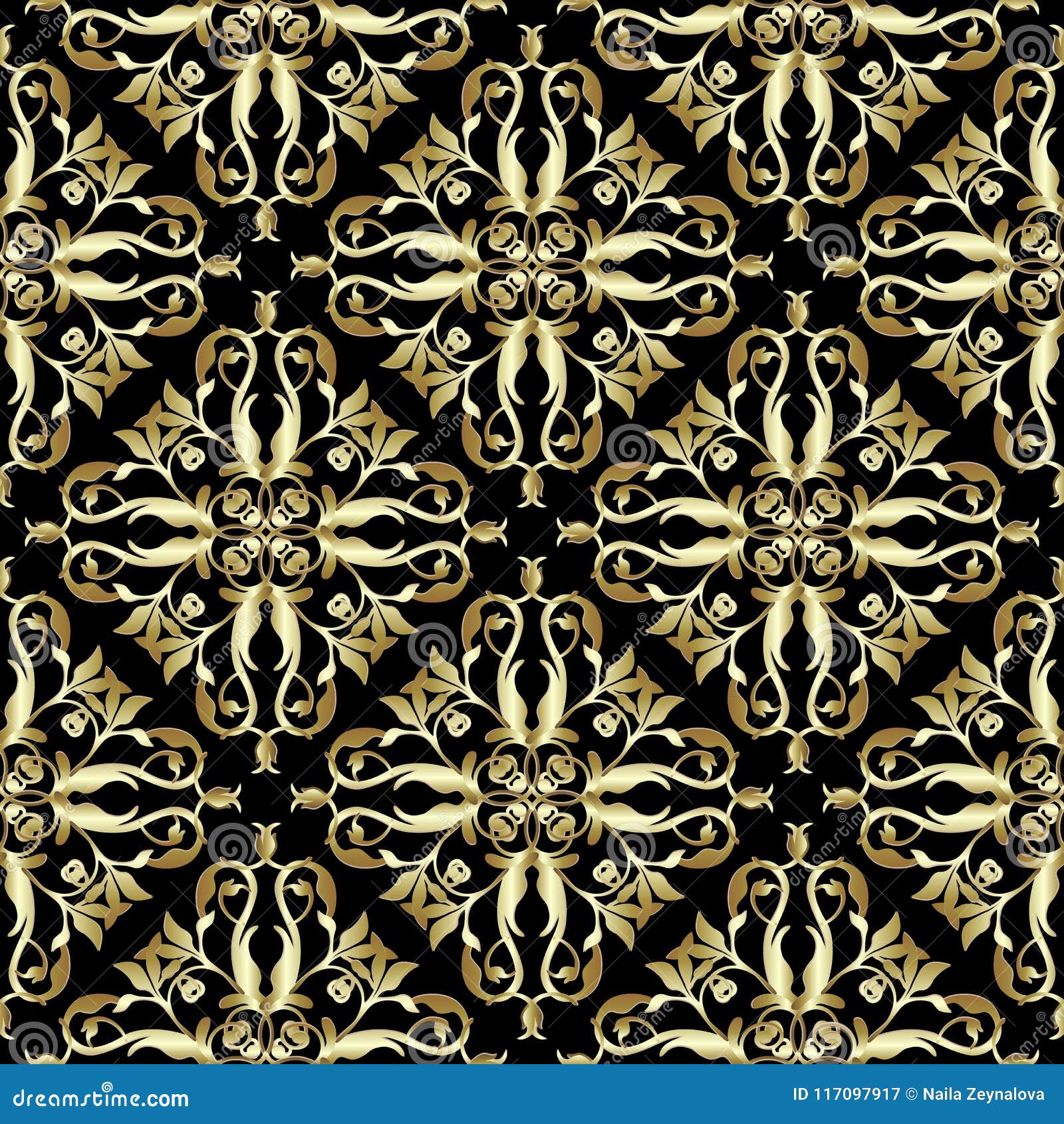 Gold Ornate Damask Seamless Pattern. Vector Vintage Background. Stock ...