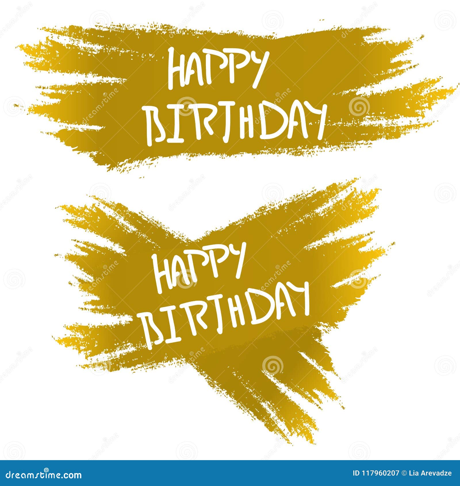 Gold Paint Brush Strokes with Hand Drawn Word Happy Birthday