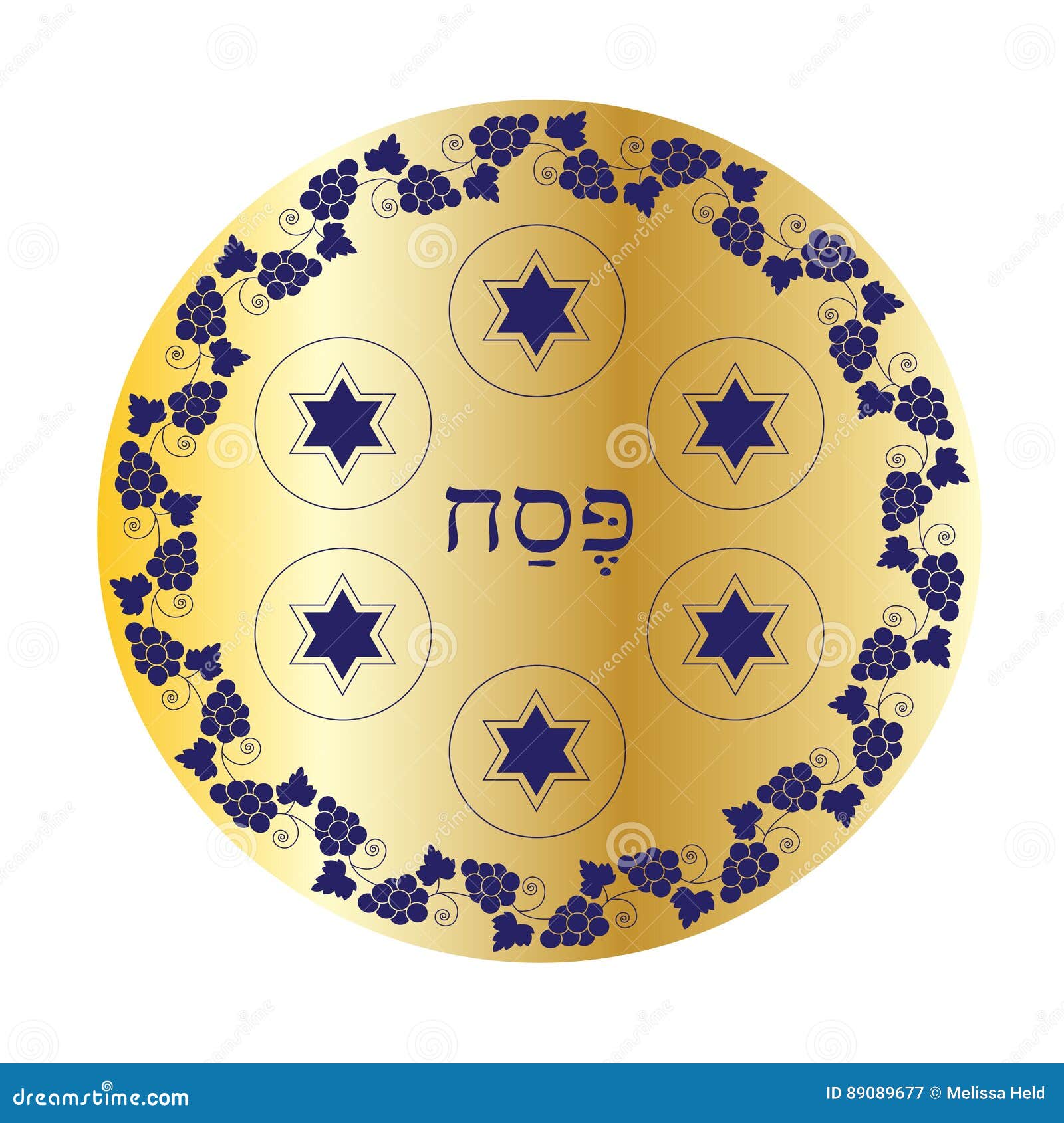 Gold Passover Seder Plate With Grapevine Border Stock Vector