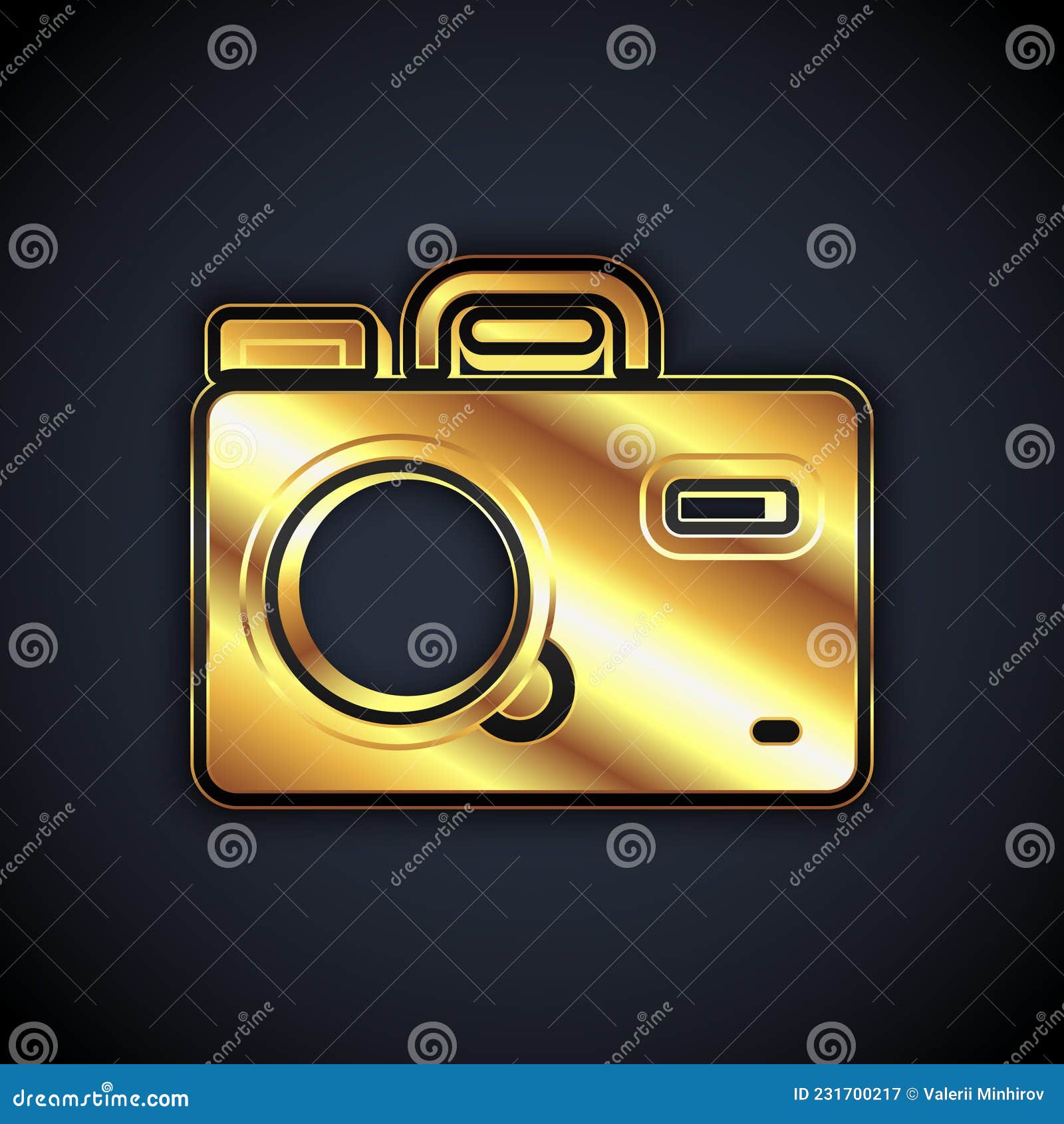 Gold Photo Camera Icon Isolated on Black Background. Foto Camera. Digital  Photography Stock Vector - Illustration of frame, symbol: 231700217