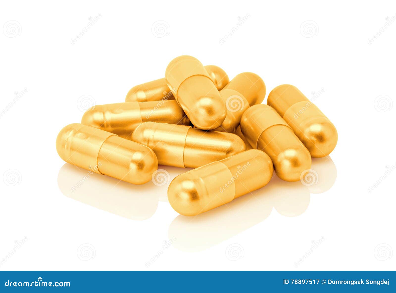 Gold Pill Capsule on White Background Stock Image Image of health
