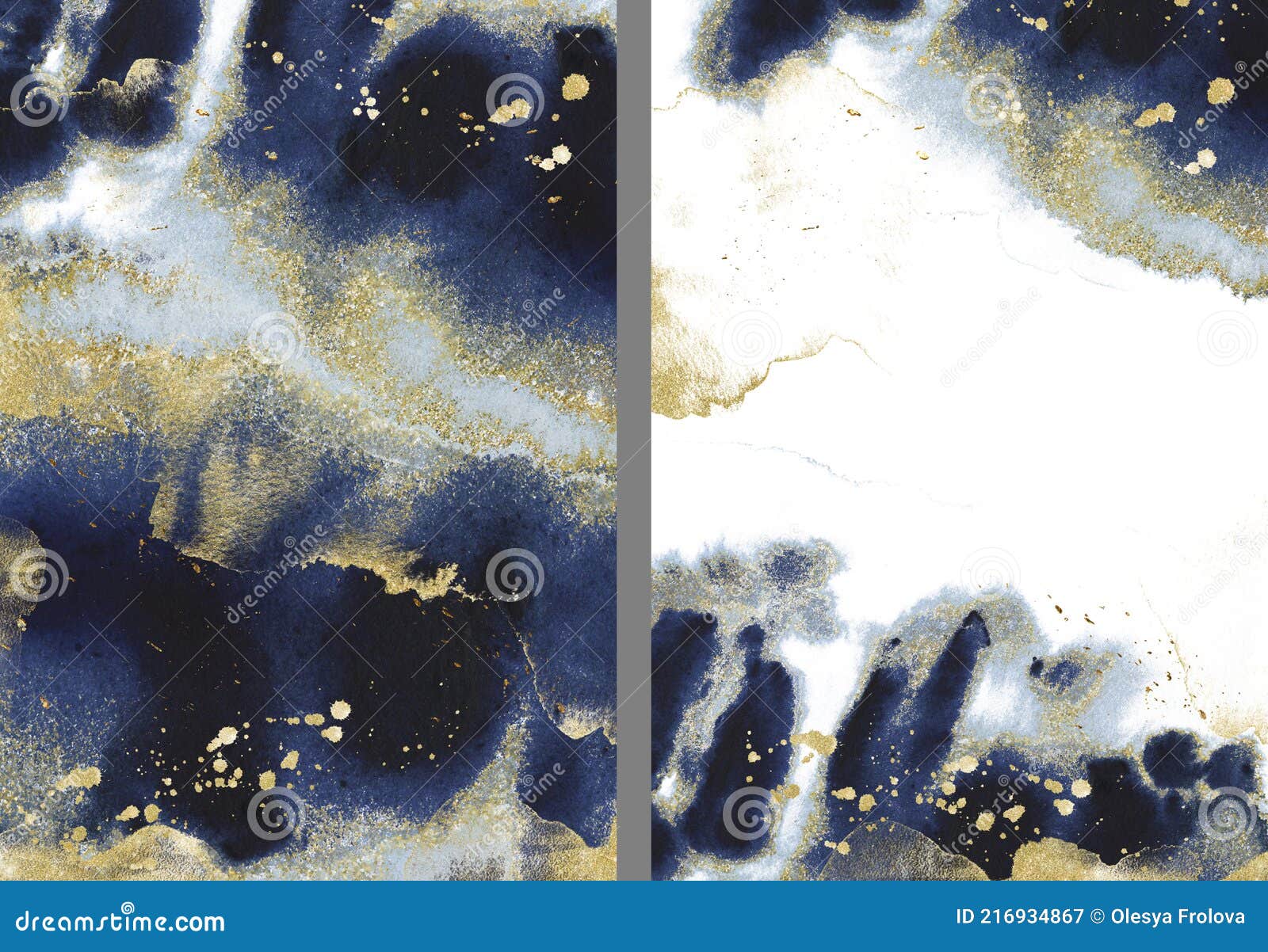 Gold, Pink And Navy Blue Watercolor Texture Design. Brush Stroke Frame, Border. Stock Illustration - Illustration Of Splashes, Invitation: 216934867
