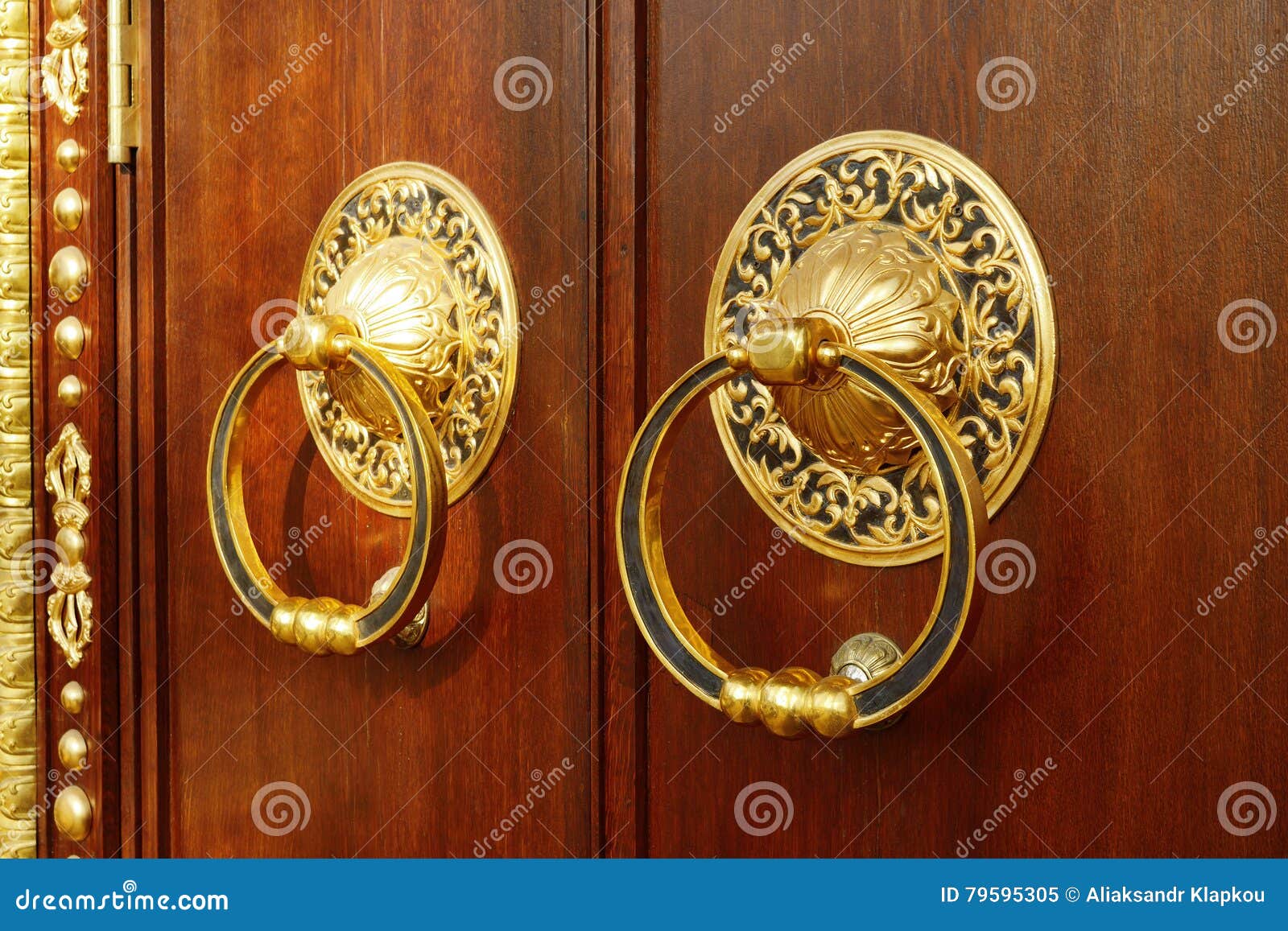 Goldplated Ring on the Door. Stock Image Image of home, entrance