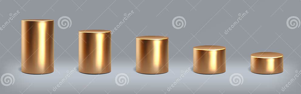 Gold Podium. 3D Golden Cylinder. Metallic Stand. Bronze Stage. Glossy ...