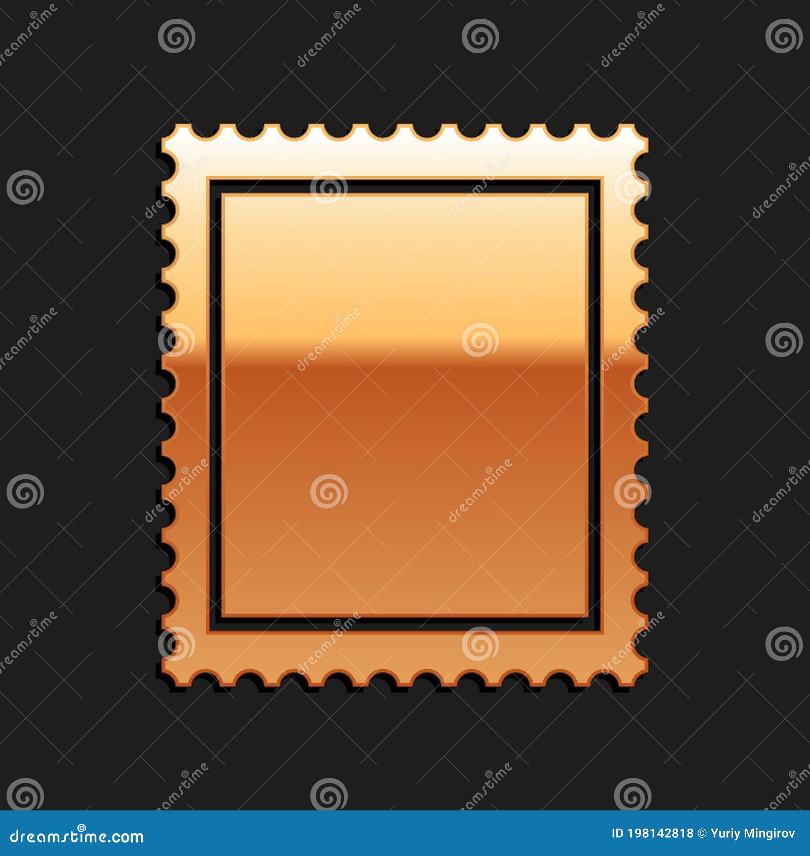 Gold Postal Stamp Icon Isolated on Black Background. Long Shadow Style