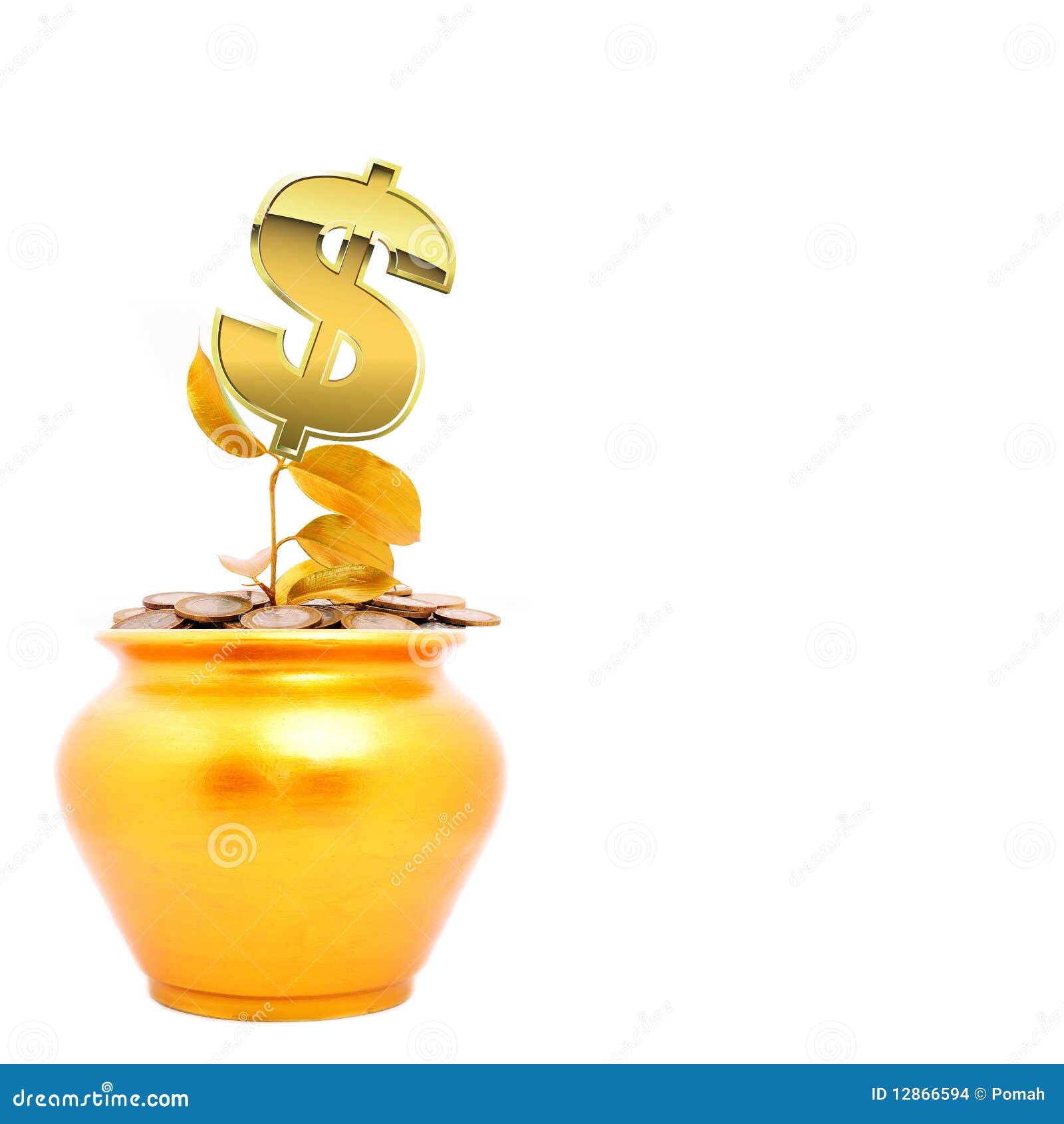 Gold pot with plant dollar stock photo. Image of finance 12866594