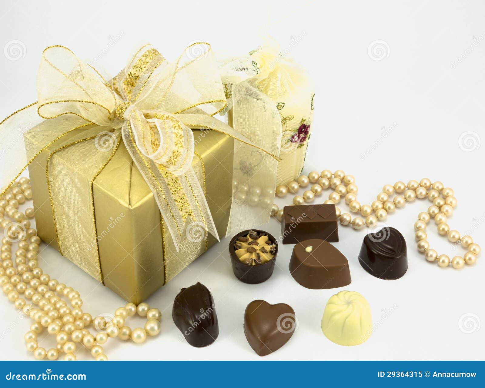 Gold Present with Assorted Chocolates. Stock Image Image of gift